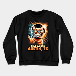 Cat Taking A Selfie Total Solar Eclipse 2024 Austin Texas Crewneck Sweatshirt